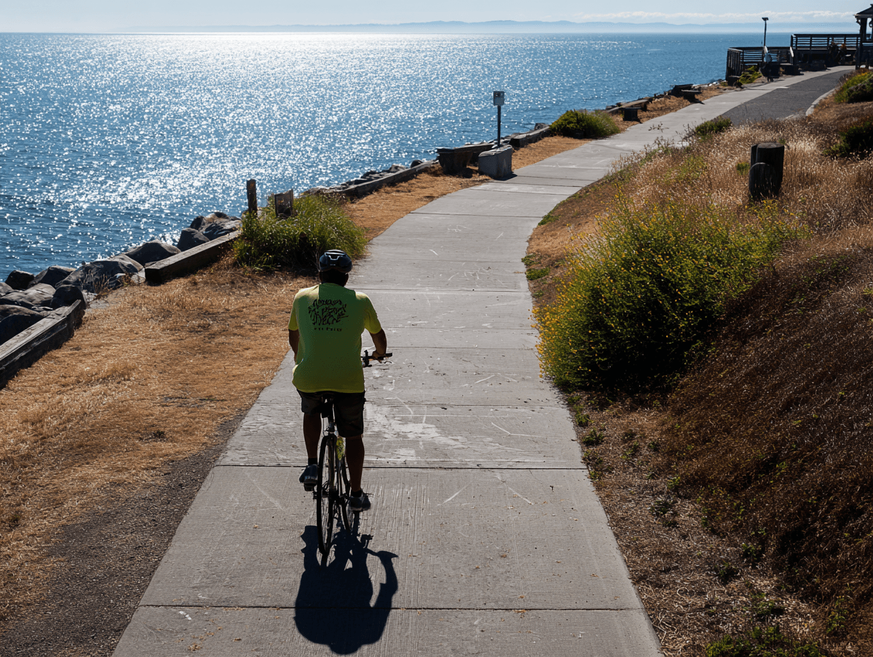 Cyclist checking fitness data outdoors, relevant to tracking body fat percentage and body composition with DEXA scanning