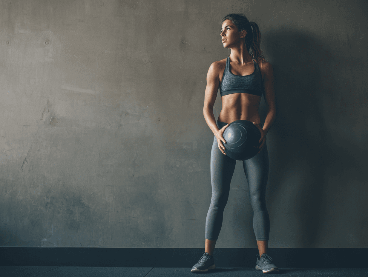 Person performing strength training exercise as part of a body composition improvement programme
