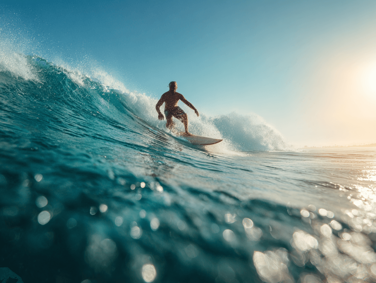 Surfer on a Western Australian coastline in morning light, representing proactive health monitoring with a blood test in Perth