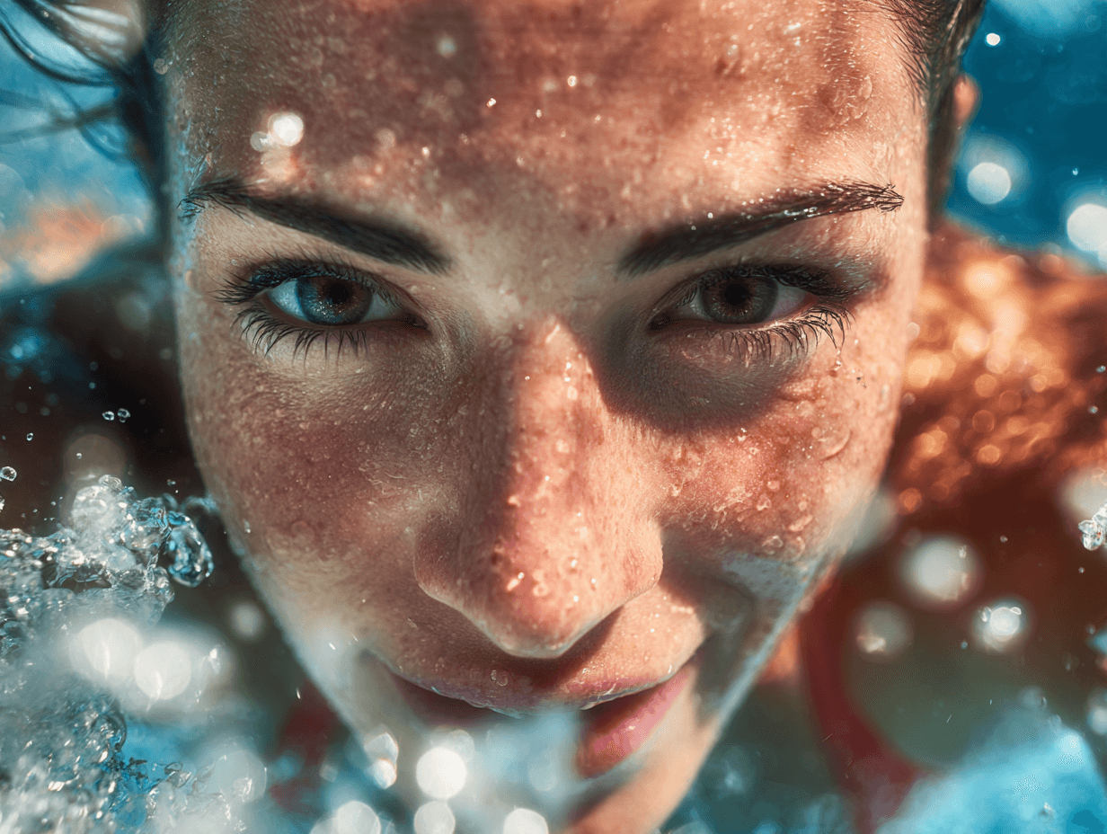Person swimming laps in an outdoor pool, representing body composition and fitness assessment