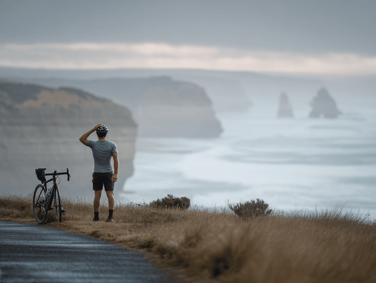 Person cycling outdoors in natural light, representing active health monitoring with blood test RCC and WCC markers